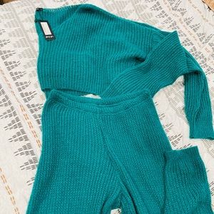 Nasty Gal green knitted loungewear outfit